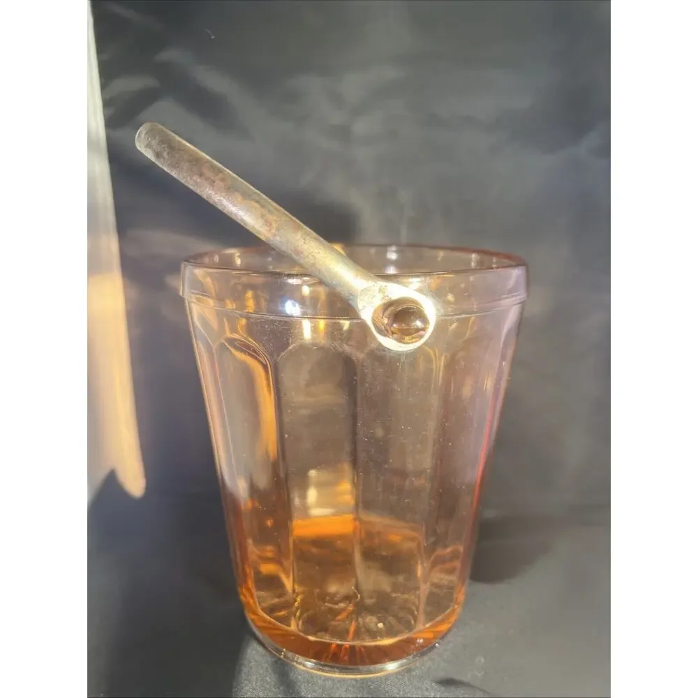 Vintage Pink Depression Glass Ice Bucket Barware With Attached Metal Handle